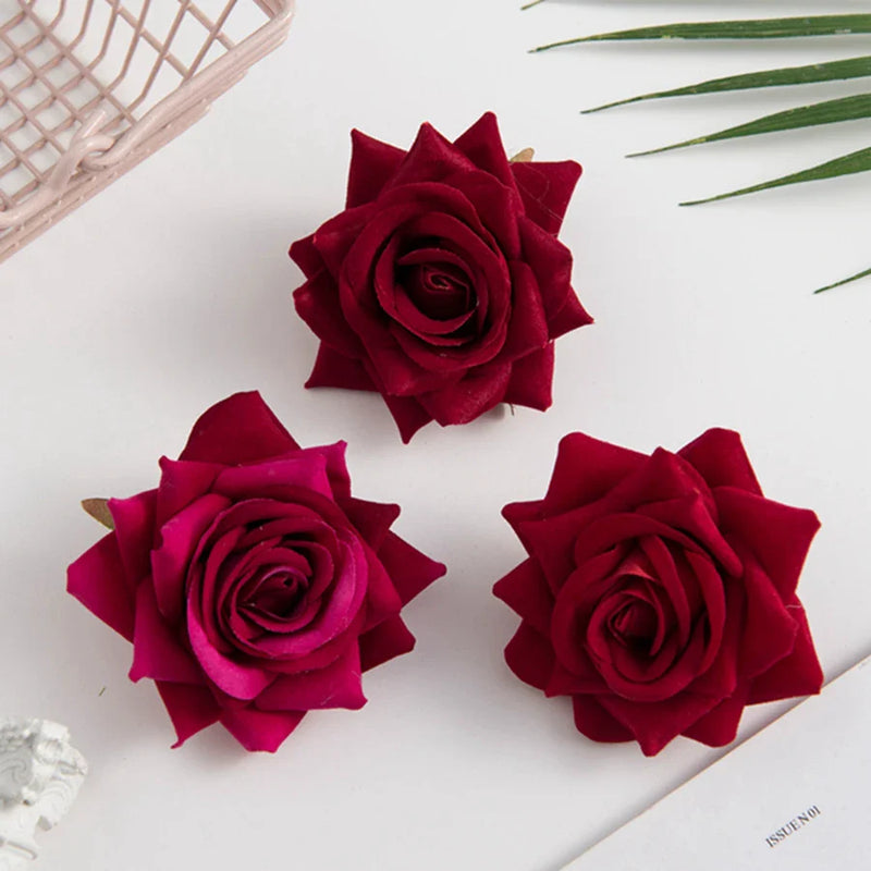 Afralia™ Pink Roses Head Scrapbooking Artificial Flowers Bridal Wedding Decor DIY