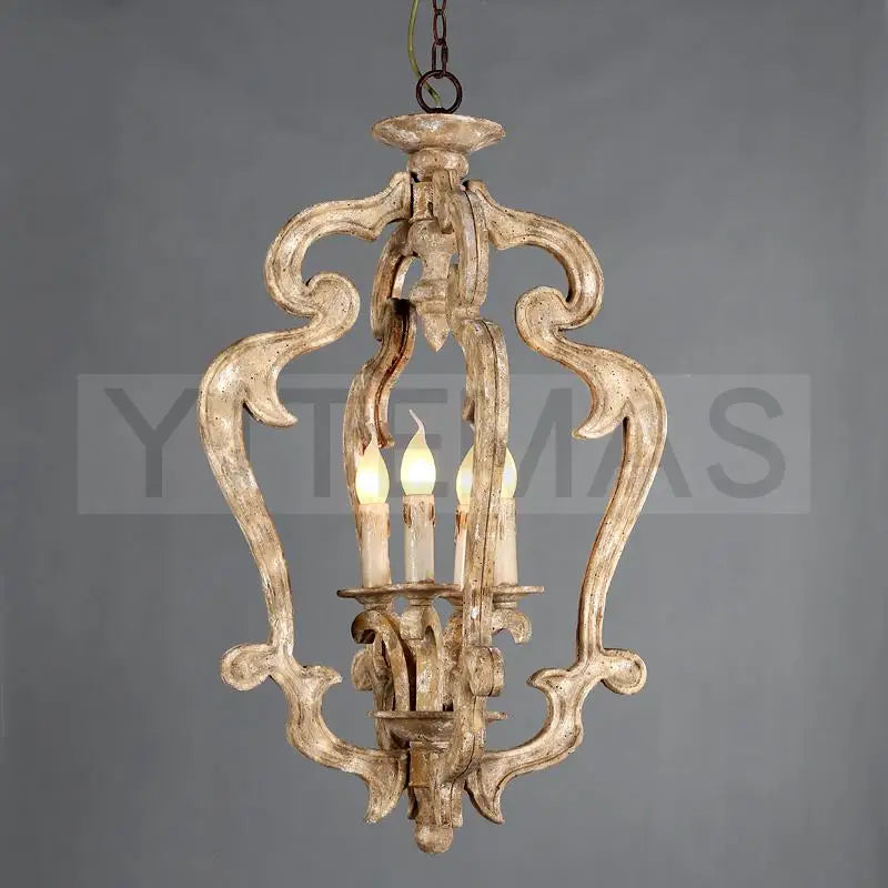 Afralia™ Antique Wood Chandelier | Retro Solid Wood Carving Lamp for Bedroom and Dining Room