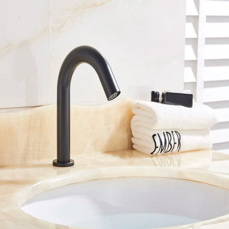 Afralia™ Black Sensor Faucet Bathroom Sink Deck Mount Automatic Basin Faucet