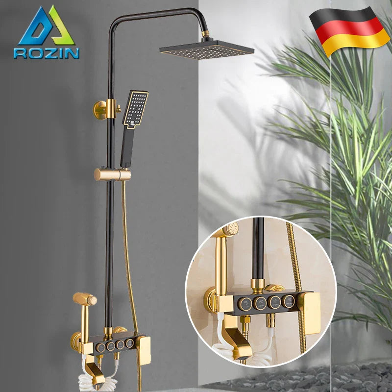 Afralia Black Gold Shower Faucet Set with Rainfall Bathroom Mixer Faucets