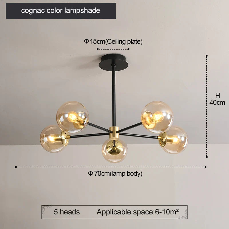 Afralia™ Glass Ball LED Chandelier: Retro Round Wrought Iron Indoor Lighting for Kitchen, Living Room, Farmhouse