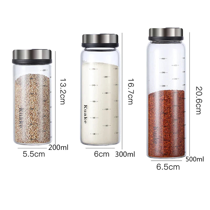 Afralia™ Glass Seasoning Can Salt Sesame Pepper Spice Shaker with Rotary Lid