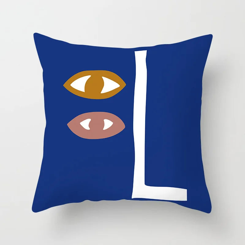 Afralia™ Retro Geometric Abstract Art Pillow Cover - Blue Green Design