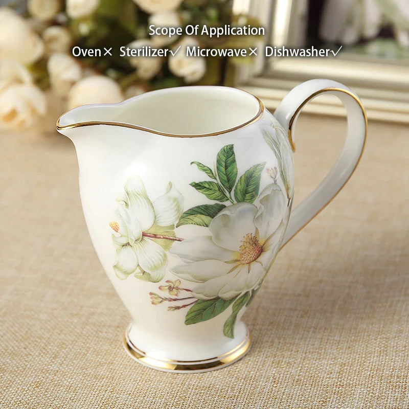 Afralia™ Camellia Bone China Tea & Coffee Set - Porcelain Teatime Pot, Cups, & Sugarpot