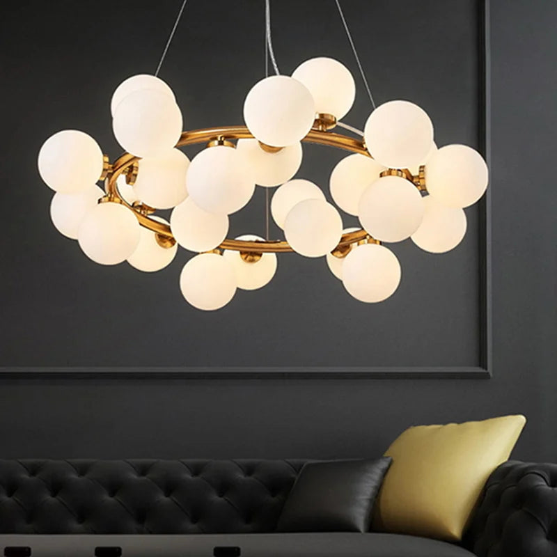 Afralia™ Modern Nordic G4 LED Chandelier with White Glass Ball for Stylish Home Lighting.