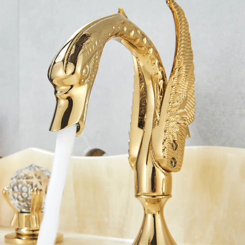Afralia™ Gold Swan Basin Faucet - Dual Crystal Handle Bathroom Mixer Tap - Cold/Hot Water