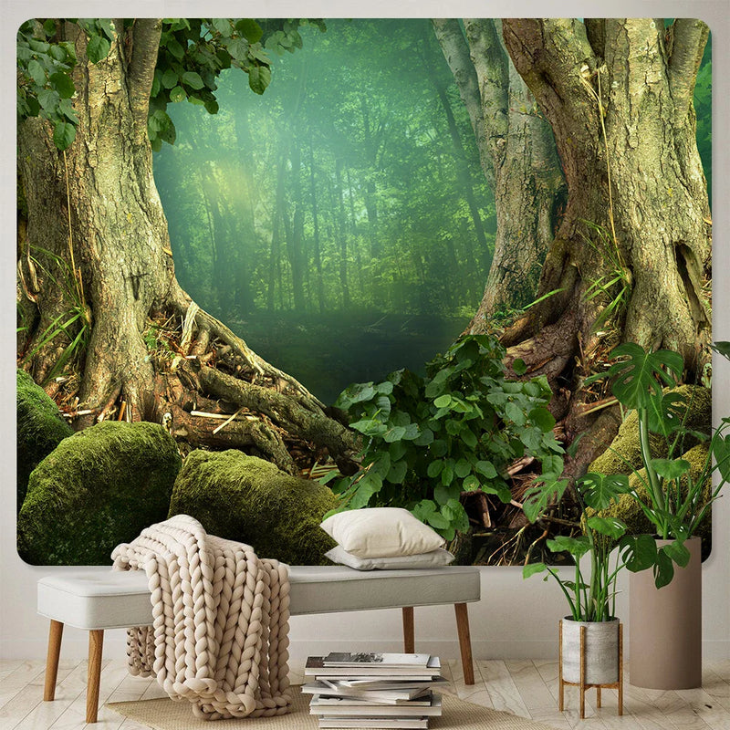 Afralia™ Virgin Forest Home Decoration Tapestry - Hippie Bohemian Psychedelic Scene Art