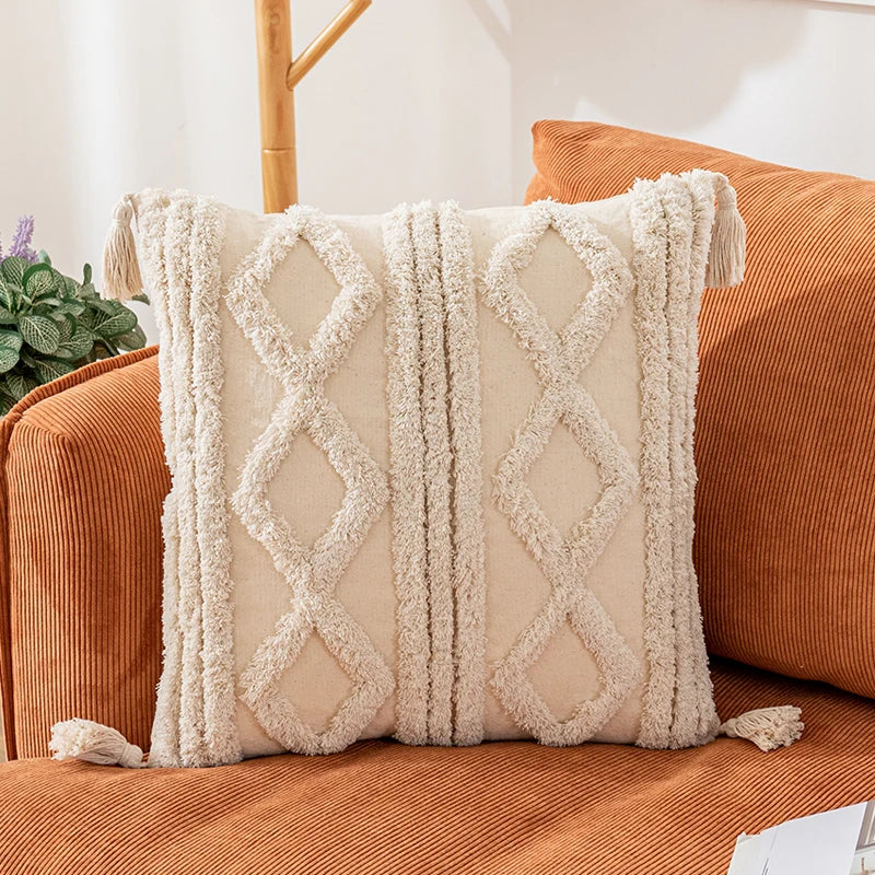 Afralia™ Boho Cotton Tassel Pillow Cover 45x45cm/30x50cm for Home Decor