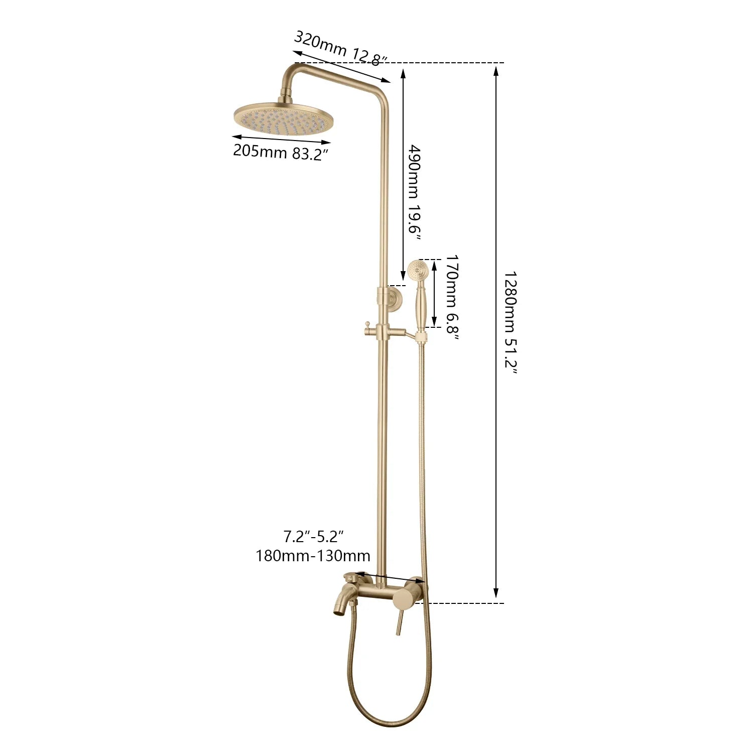 Afralia™ Round Golden Rainfall Shower Faucet Set with 8" Head and Handheld