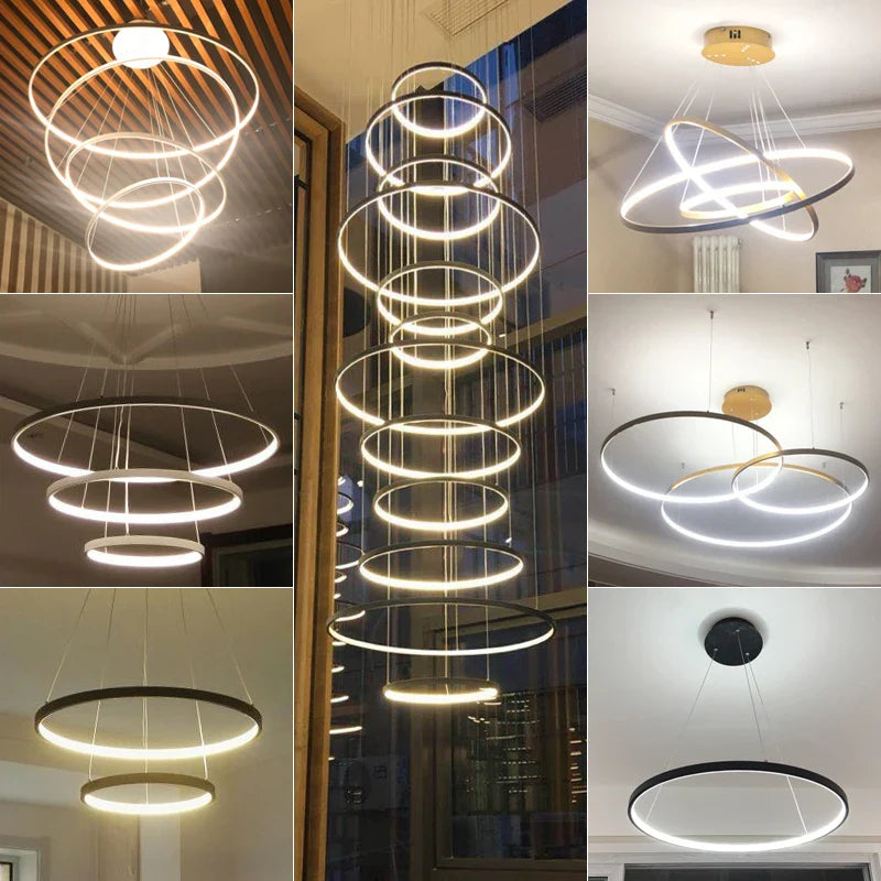 Afralia™ LED Circle Rings Pendant Lights: Modern White/Gold/Black Luster Lamp for Home Lighting