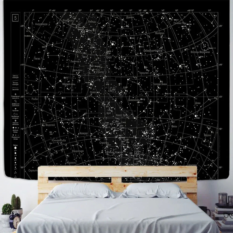 Afralia™ Interstellar Sky Map Constellations Tapestry- Black Galactic Wall Decor