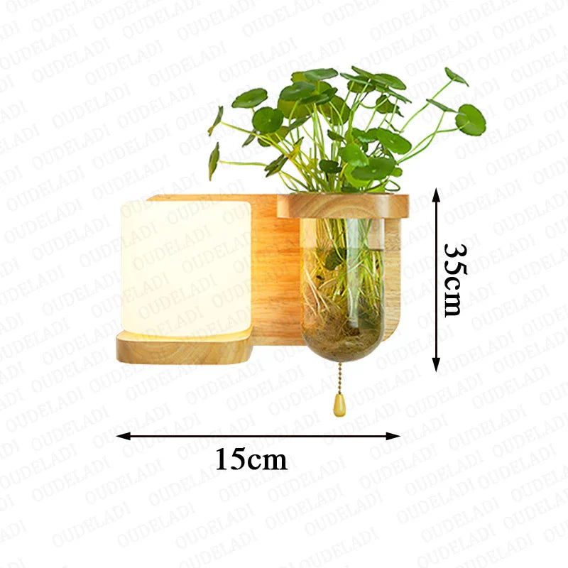 Afralia™ Nordic Green Wood Wall Lamp Glass Sconce for Living Room - Art Decor Lighting