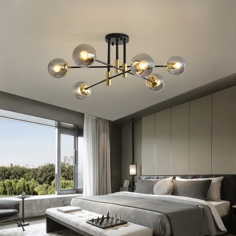 Afralia™ Black & Gold LED Round Ball Chandelier - Elegant Lighting Fixture for Home