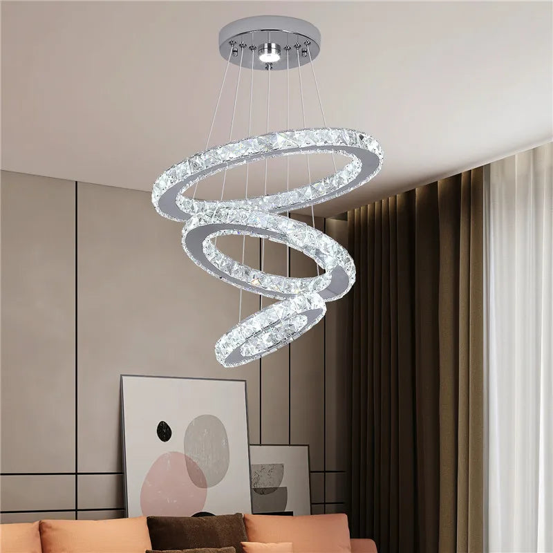 Afralia™ Crystal LED Ring Pendant Chandelier for Modern Living Dining Room Décor
