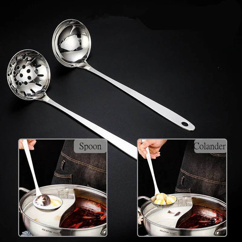 Afralia™ Stainless Steel Long Handle Soup Ladle Colander Tableware for Home Utensils