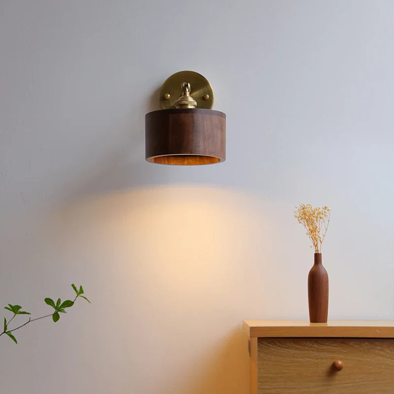 Afralia™ Modern Walnut Wooden LED Wall Light Up Down Bedroom Lamp