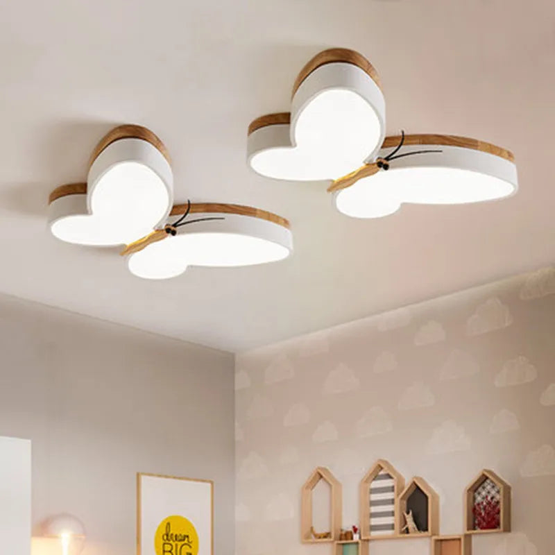 Afralia™ LED Butterfly Chandelier Modern Wood Ceiling Light for Kids Room