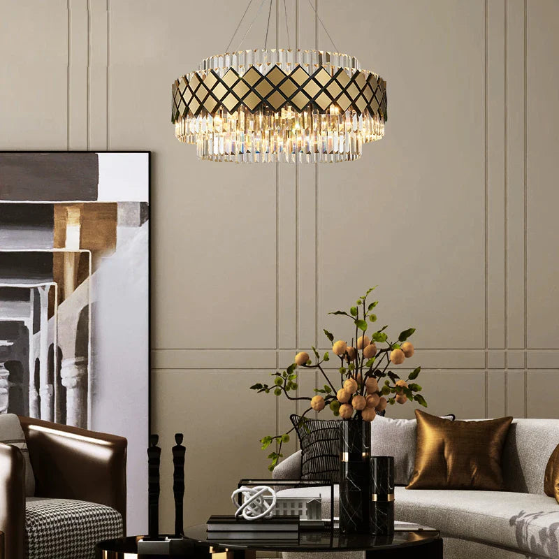 Afralia™ Gold LED Crystal Clear Art Deco Chandelier for Foyer