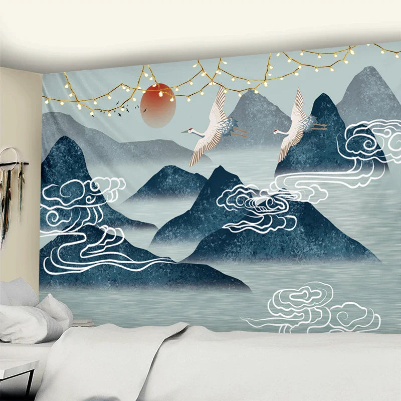 Afralia™ Sun Forest Mountain Wall Tapestry Beauty Psychedelic Hippie Wall Hanging