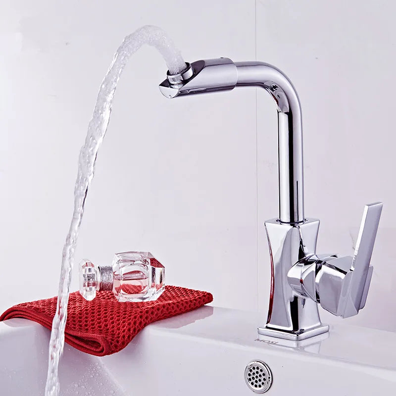 Afralia™ Brass Basin Faucet Swivel Spout Vanity Sink Mixer - Gold/Rose Gold/Chrome