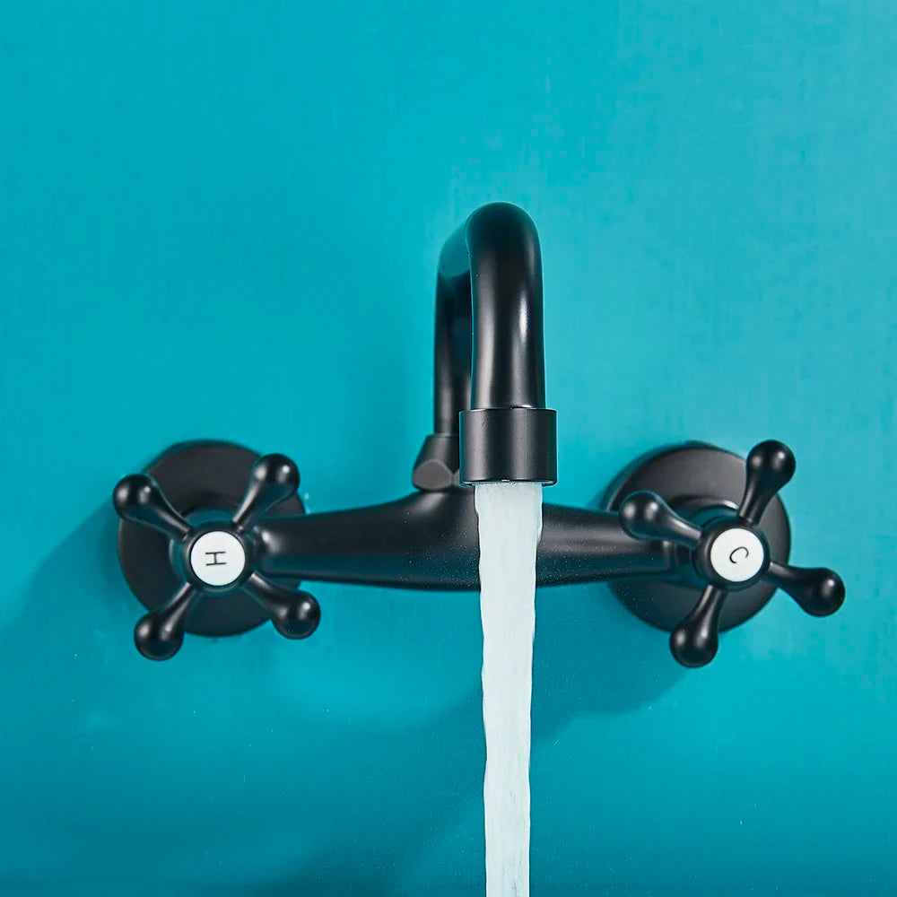 Afralia™ Black Kitchen Faucet Mixer Tap Swivel Spout Wall Mounted Hot Cold Water