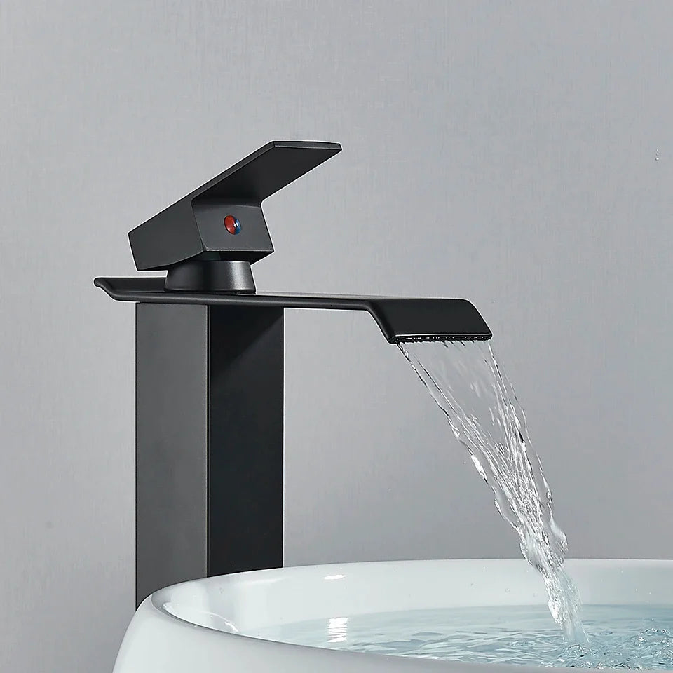 Afralia™ Chrome Black Brushed Basin Faucet Mixer Tap Hot Cold Water Bathroom Sink.