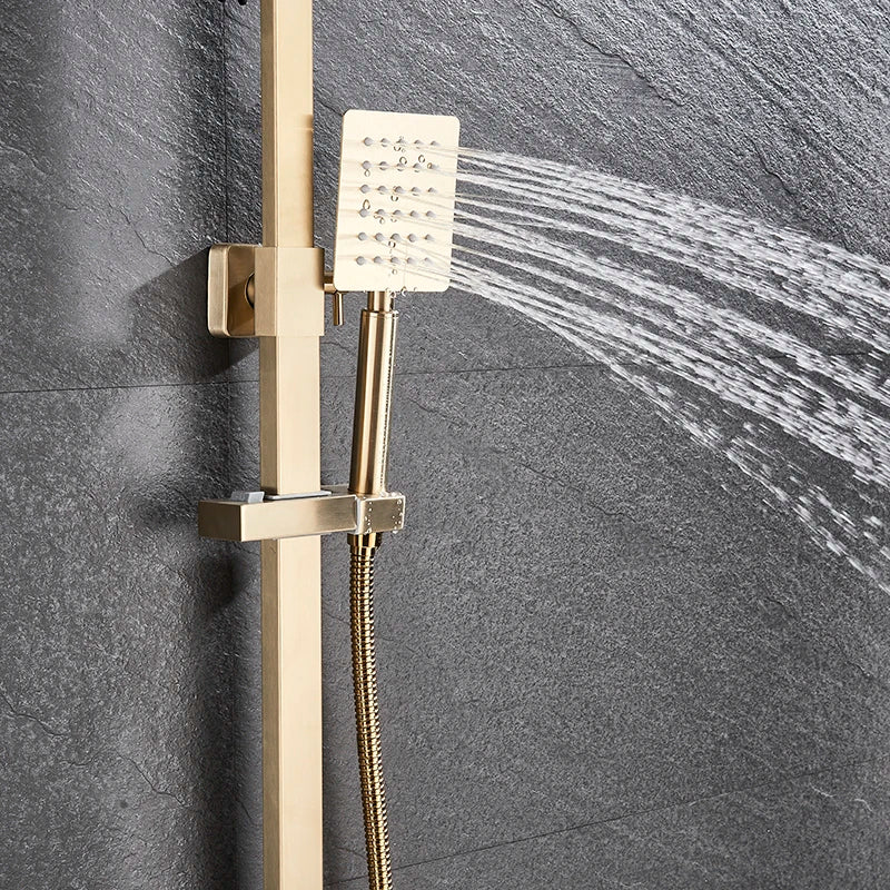 Afralia™ Brushed Gold Shower Mixer with Rotating Tub Spout and 8" Rainfall Head