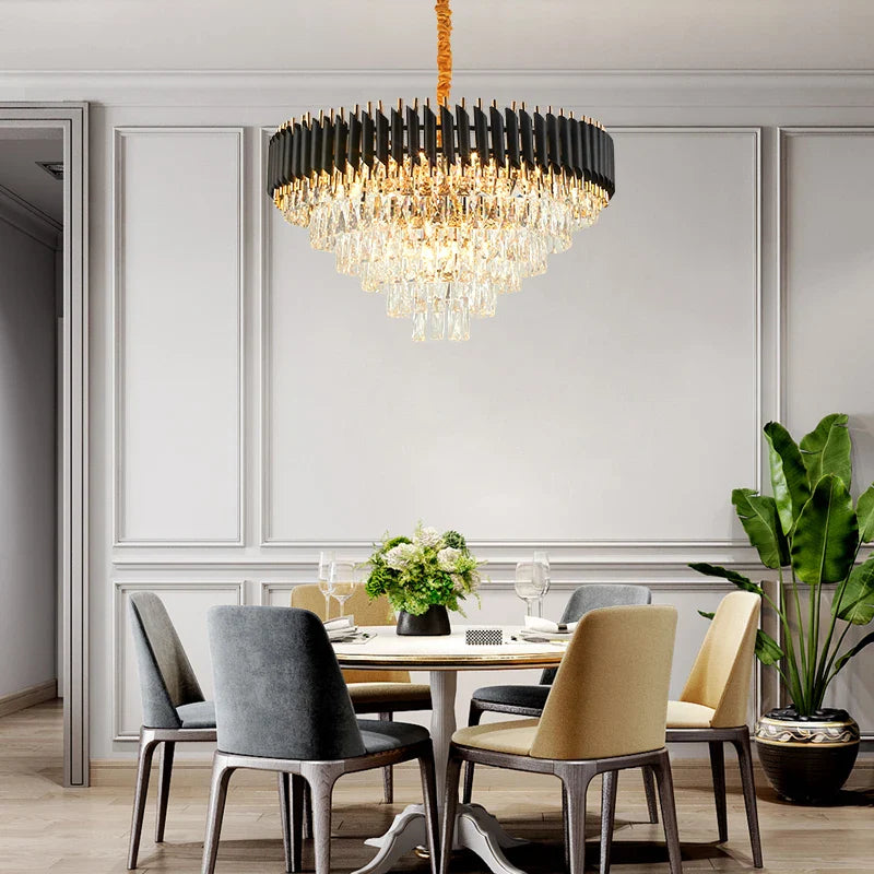 Afralia™ Crystal Black Clear LED Chandelier Lighting for Staircase Foyer