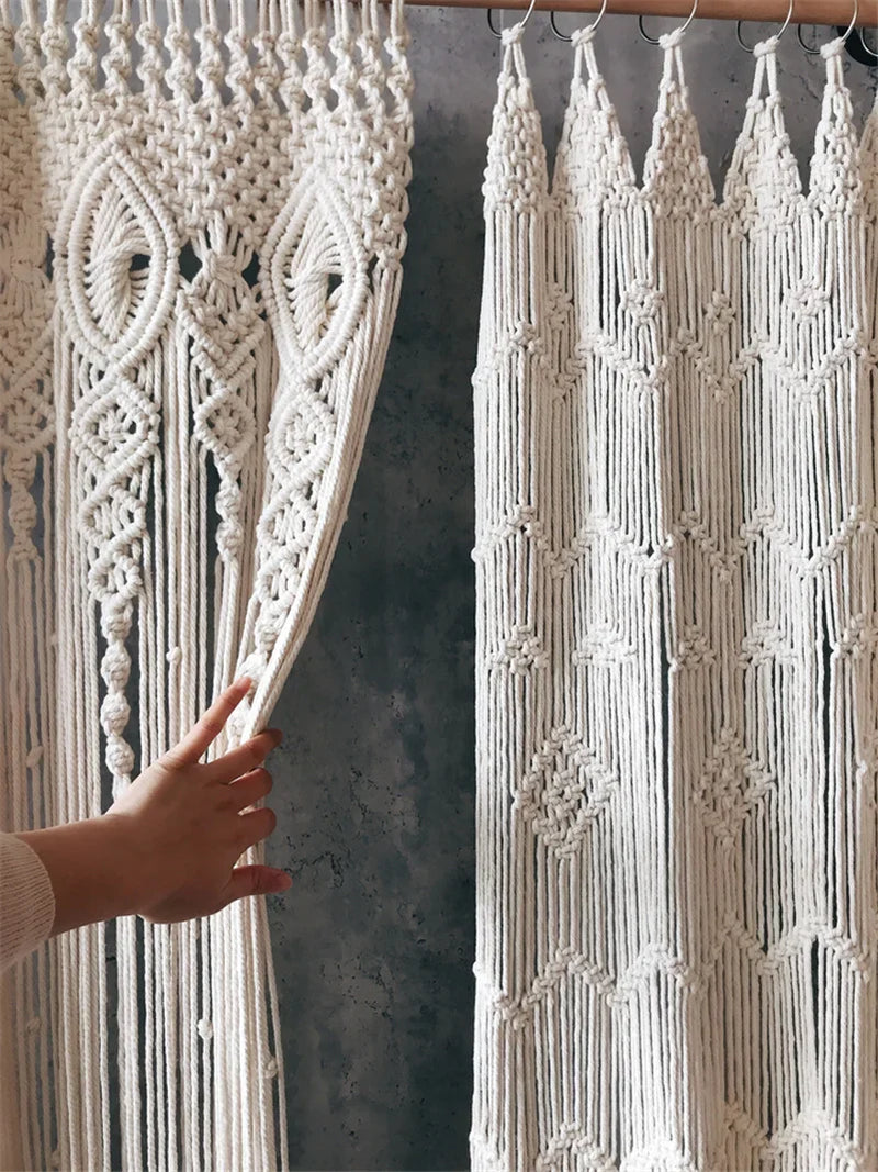 Macrame Cotton Door Curtain | Boho Wall Hanging Tapestry by Afralia™