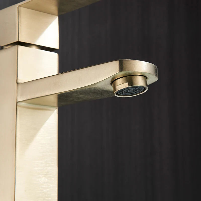 Afralia™ Square Single Lever Basin Faucet, Brushed Gold Finish - Deck Mounted Bathroom Sink Tap