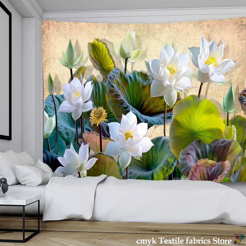 Afralia™ Lotus Leaf Tapestry: Indian Scenery Wall Hanging for Bedroom Decor