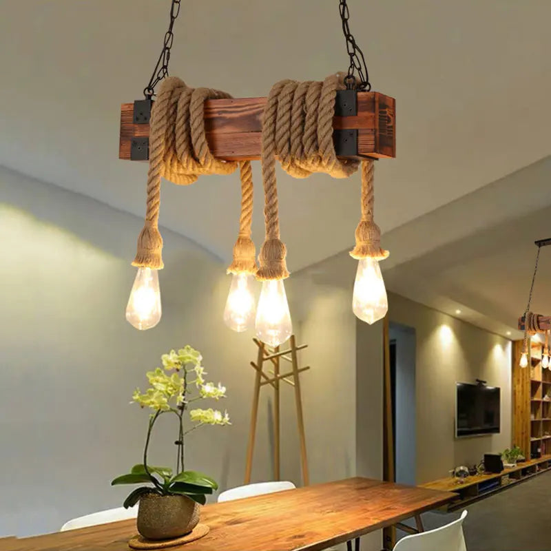 Afralia™ Retro Industrial Wood Chandelier E27 Pendant Lamp for Dining Room, Bar, Cafe