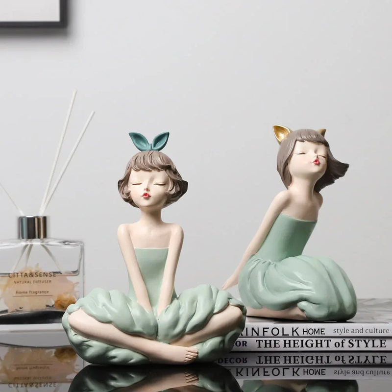 Afralia™ Bowknot Girl Figurine: Modern Nordic Character Sculpture with Storage Box