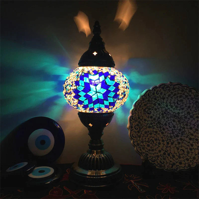 Afralia™ Colorful Mosaic Table Lamp, Handmade Stained Glass Lampshade