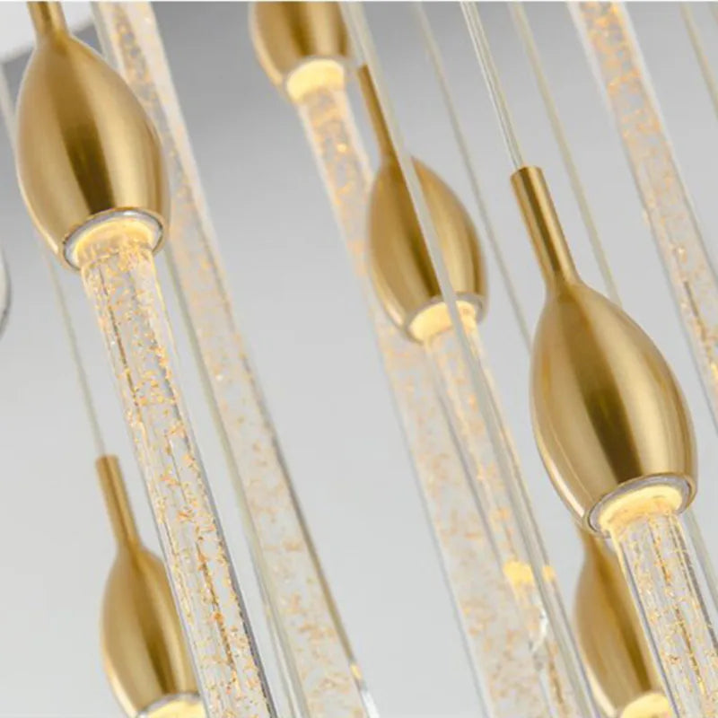 Afralia™ Luxury Crystal Chandelier - Gold Rectangle LED Staircase Dining Kitchen Lighting