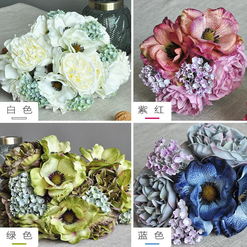 Afralia™ Peony Anemone Bouquet: Hand-Tied Simulation Flower for Wedding or Home