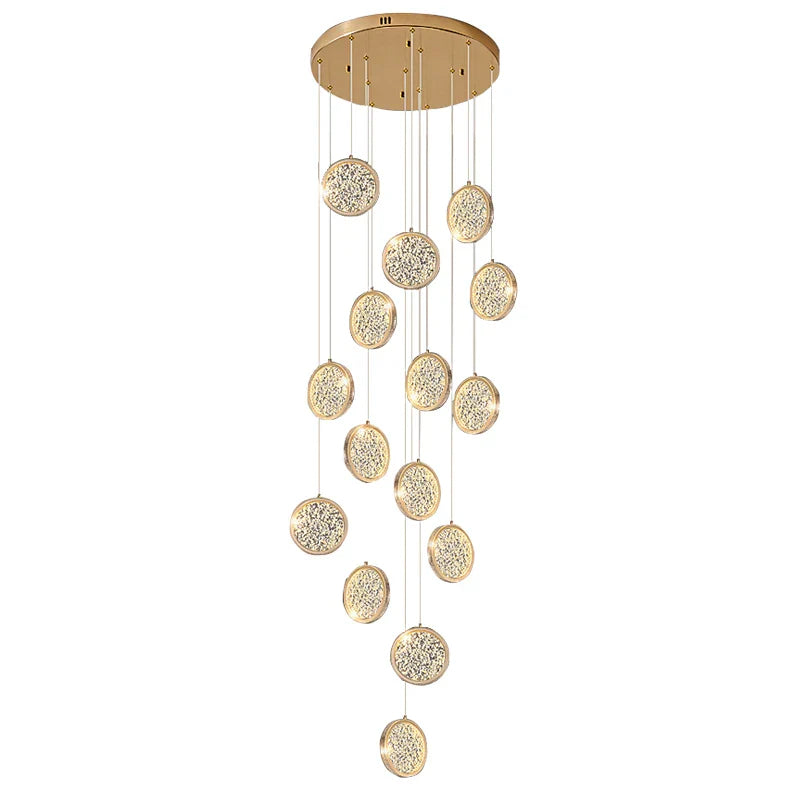 Modern Golden Round Acrylic Stair Chandelier by Afralia™ - Elegant Designer Lighting for Home
