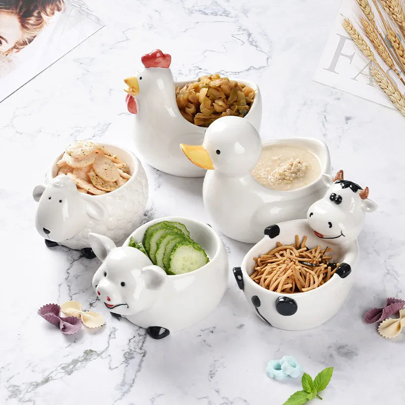 Afralia™ Duck Ceramic Dessert Bowl Snack Sushi Storage Breakfast Bowl