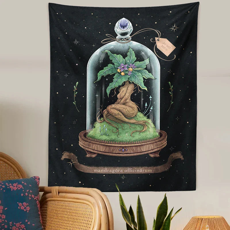 Afralia™ Mushroom Witch Mandrake Tapestry: Forest Magic Wall Hanging for Home Decor