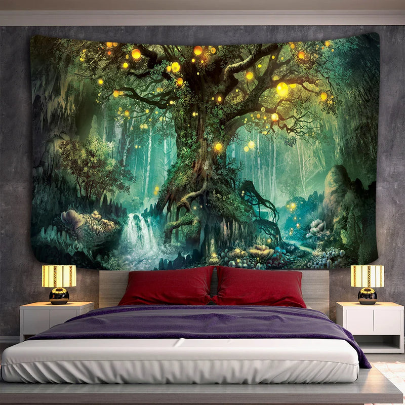 Afralia™ Ancient Trees Tapestry: Psychedelic 3D Print Wall Hanging for Boho Decor