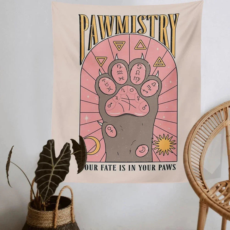 Afralia™ Tarot Cat Paws Tapestry: Witchcraft Bohemian Style Decoration for Home, Dorm Room