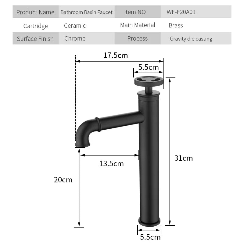 Afralia™ Matte Black Brass Bathroom Faucet Hot and Cold Water Mixer Tap