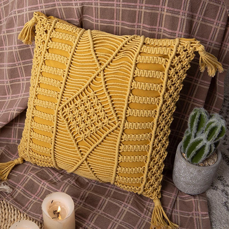 Boho Chic Hand-Woven Macrame Cushion Cover with Tassels by Afralia™