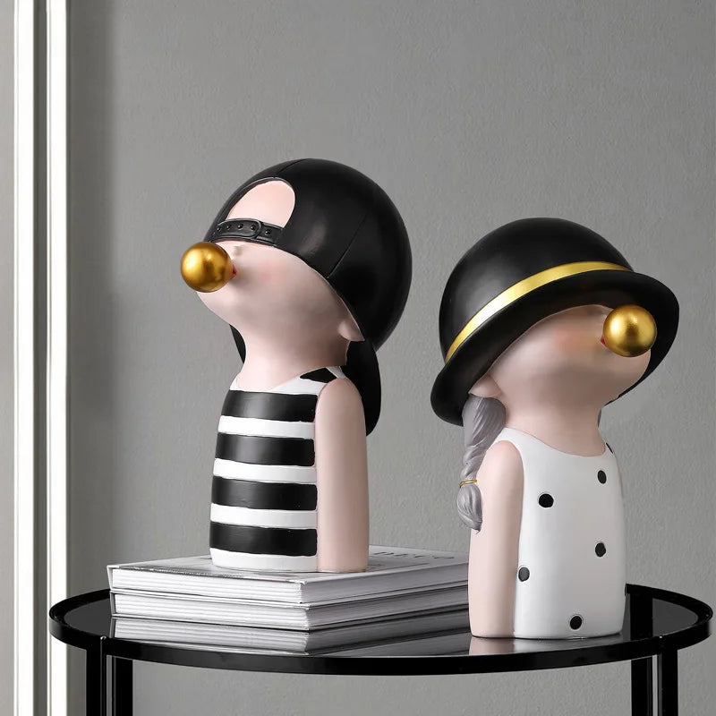 Afralia™ Bubble Gum Blowing Character Statue for Modern Home Decor