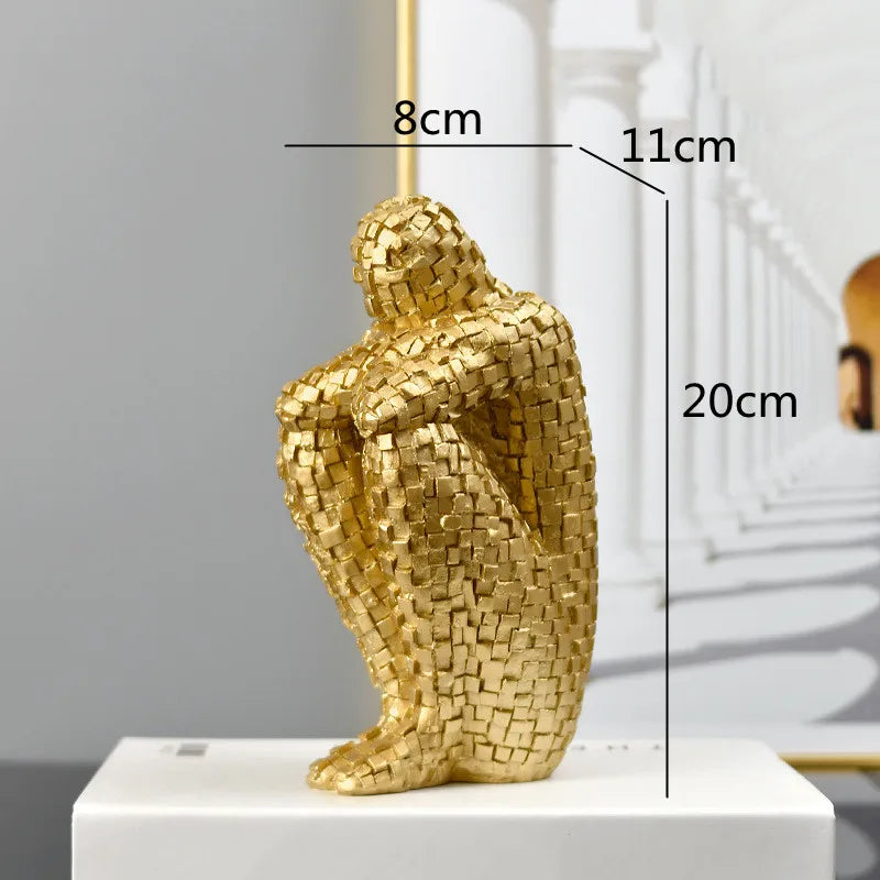 Afralia™ Golden Man Thinker Abstract Sculpture Statue for Home Decor