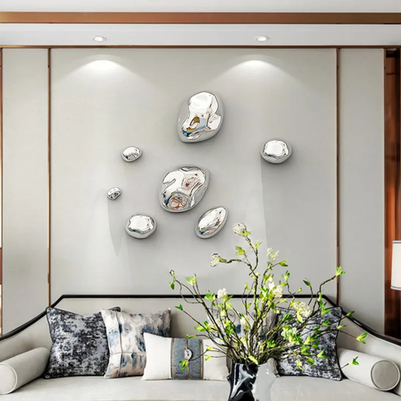 Afralia™ Silver Stone Abstract 3D Wall Hanging Handicraft for Living Room Decor