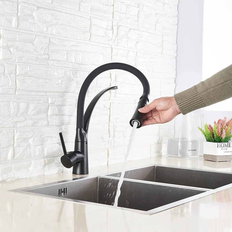 Afralia™ Swivel Pull Down Kitchen Faucet - Deck Mounted Hot Cold Water Mixer Tap