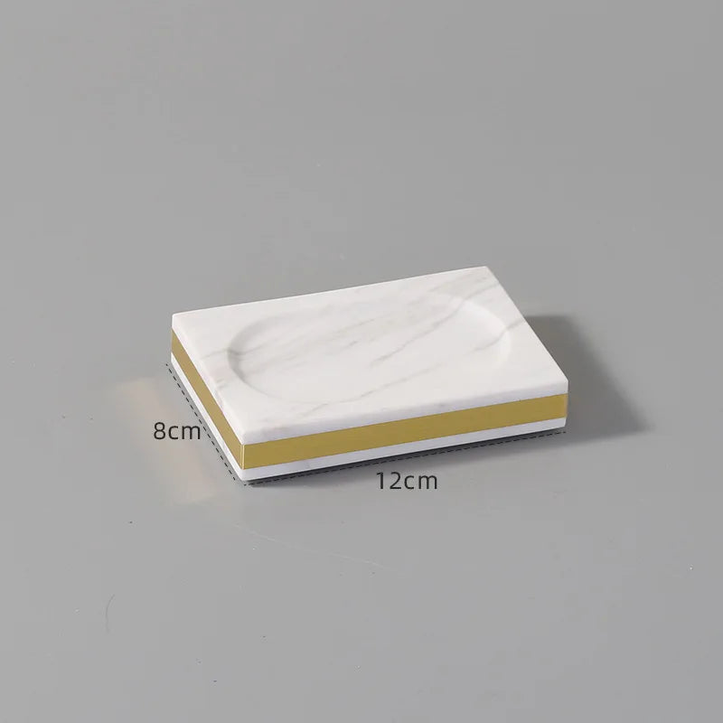 Afralia™ Volakas White Marble Bathroom Set Luxury Bath Accessories Gold Accents