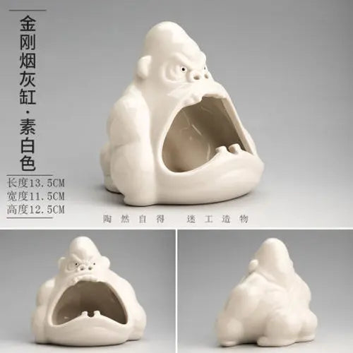 Afralia™ Orangutan Ceramic Cartoon Ashtray - Large Capacity Anti-ash for Living Room and Office