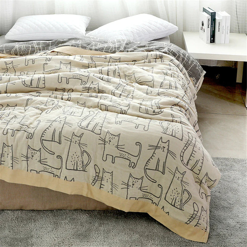 Afralia™ Japanese Summer Cotton Bamboo Blanket - High Quality Bedspread